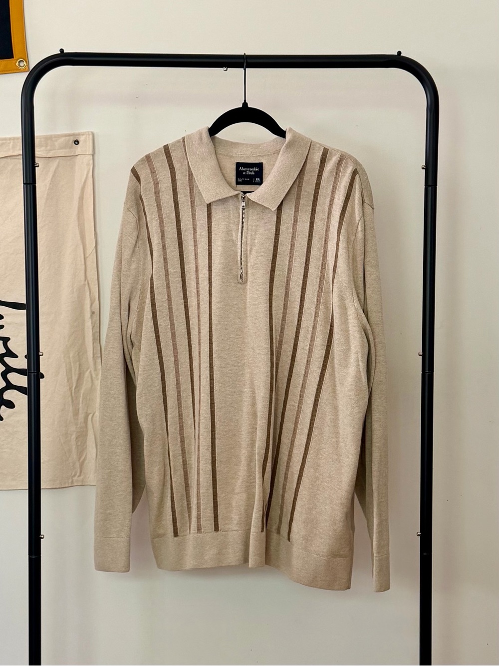 Abercrombie & Fitch Beige Zip-Front Striped Men's Sweater